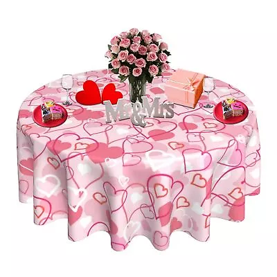 Valentines Day Round Tablecloth 60 Inch Valentines Day Hearts Love Tablecover... • $25.39