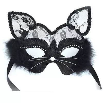 Black Lace Cat Eye Mask Costume Halloween Party  Dress Ladies Masquerade Masks • £5.99