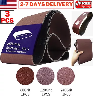 3Pc 6  X 89  Inch Sanding Belts Assorted Aluminum Oxide 80/120/240 Grit Abrasive • $34.99