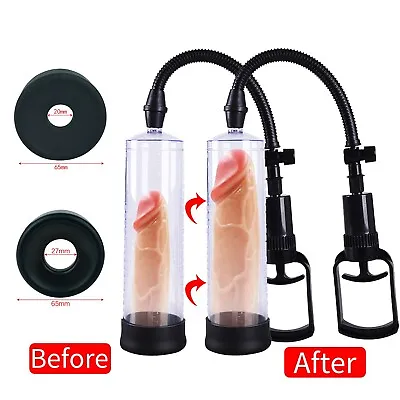 Penis Vacuum Pump Manual Penis Enlarger Enhancer Man Aid Bigger Growth 2 Sleeves • $17.99