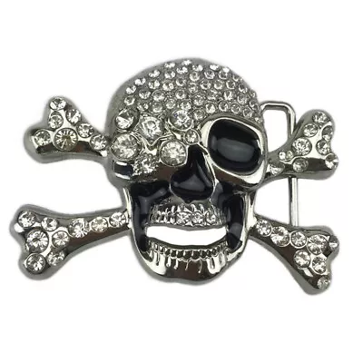 Skull And Cross Bone Pirate Halloween Belt Buckle With Rhinestone • $10.39