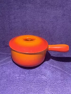 Vintage 5 1/2  Orange Descoware Enameled Cast Iron Pot With Lid • $11