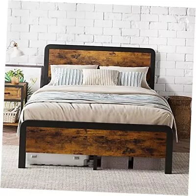 14 Inch Platform Bed Frame With Rustic Vintage Wooden Headboard And Full-Retro • $178.26