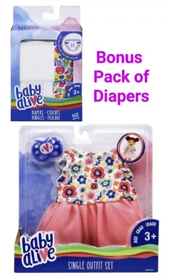 Baby Alive Pretty Flower Dress Outfit Dummy & Diapers Pack.  NEW • $18.99