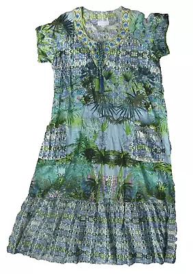 NAUDIC Sao Paulo Embroidered Maxi Dress Rrp $179 Sz M Palm Tree Print Pockets • $50.95