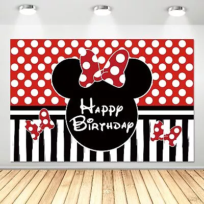 Minnie Birthday Party Backdrop Supplies Minnie Theme Mouse Party Background B... • $17.39