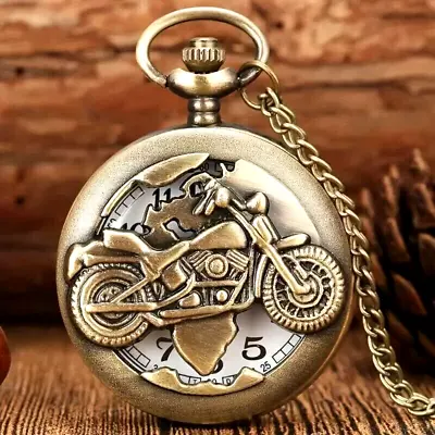 Vintage Hollow Punk Bronze Motorcycle Pendent Men Quartz Vintage Pocket Watch • $25.98