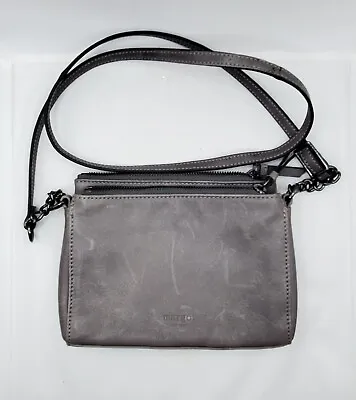 MARGOT New York Slim Gray Leather Crossbody Shoulder Bag Double Zipper Purse • $18.75