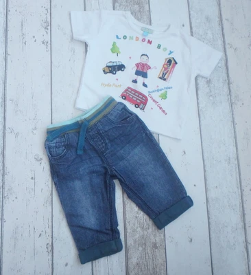 £1.75 • Buy ** FAB Baby Boy Jeans And T-Shirt Outfit - Monsoon & TU (0 - 3 Months) **