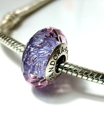 $42 • Buy Pandora Lavender Shimmer Glitter Murano Glass BEAD SILVER EUROPEAN CHARM