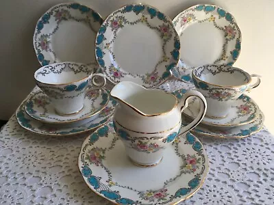 SALISBURY Bone China 'Chelsea' - 2x Trios + 4x Plates + 1x Milk Jug (England) • $25