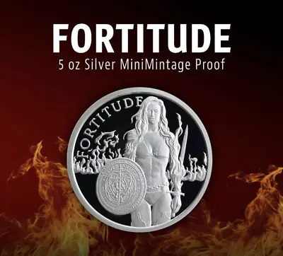 $532.58 • Buy 5 Oz FORTITUDE SILVER ROUND MINIMINTAGE PROOF 999 FINE CARDINAL VIRTUES SERIES