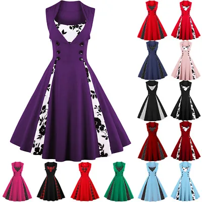 £20.39 • Buy Women Vintage 1940s 50s Rockabilly Evening Party Summer Swing Dress Plus Size UK
