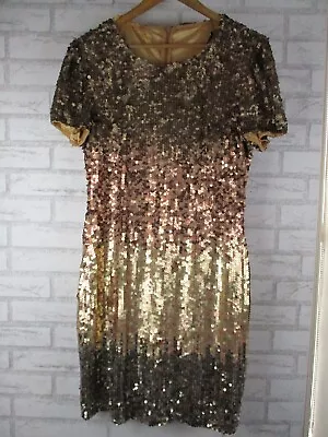 Princess Charlotte By Charlie Brown Womens Pencil Dress Sequins Gold Brown New • $89