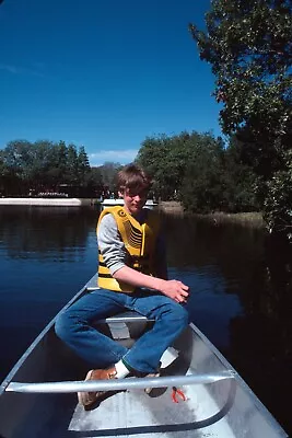 1978 Young Man Sitting In Canoe On Lake Vintage 35mm Slide • $7