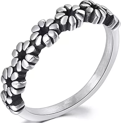 Retro Vintage Stainless Steel Stackable Flower Style Wedding Band Ring • $13.03