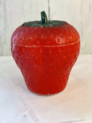 Vintage Hazel Atlas Milk Glass Strawberry Jelly Jam Jar Pot Lid Trinket Box • $10.50