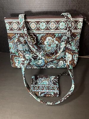 Vera Bradley Zippered Java Blue Shoulder Bag Purse 10x13x4 With Coin Purse • $25