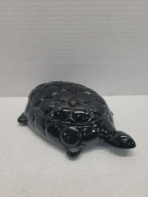Vintage Black Amethyst Art Glass Turtle Trinket Box W/Lid Westmoreland 4.5 X 7 • $79.99