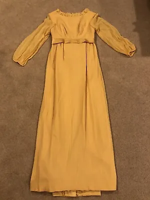 Vintage 60s 70s Prom Bridesmaid Gown Maxi Dress Yellow Empire Waist Size 9 • $40