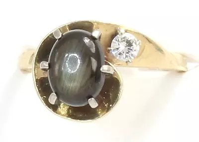 + Vintage 14k Genuine Black Sapphire VS2 Natural Diamond Ladies Ring Size 5 1/2 • $385