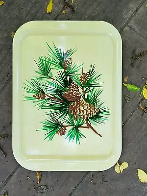 Vintage MCM Ductillite Pine Cones Tree Branch Metal Serving TV Tray 14.5 X10.75” • $9.80