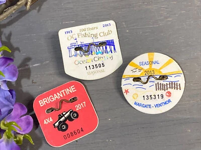 $15.88 • Buy 3 Brigantine MARGATE VENTNOR Ocean City NEW JERSEY SEASONAL BEACH BADGE Tag Set