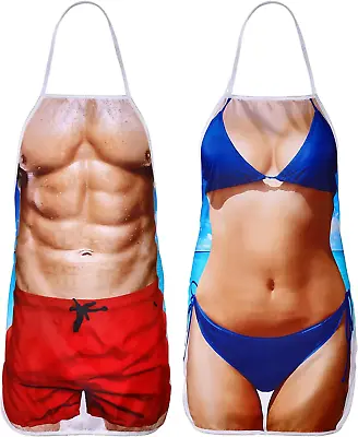 2 Pack Funny Creative Cooking Couples Apron With Adjustable Waist Ties Muscle Ma • $34.99