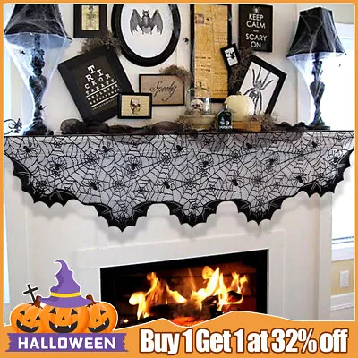 Halloween Lace Spiderweb Fireplace Mantle Scarf Cover Table Cloth Party Decor UK • £3.94