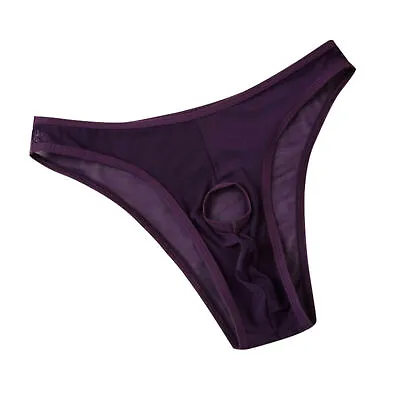 Men's Open Front Penis Peep Hole Transparent Sheer Mesh Brief Kinky Knickers PUR • £7.99