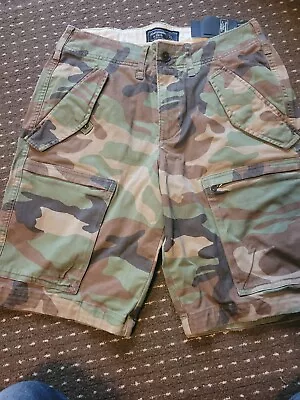 ABERCROMBIE & FITCH Cargo Shorts Mens W26 Khaki Camouflage Pockets. • £10