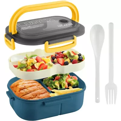 Lunch Box 2 Layer Mesh Kids Leak Proof Bento Snack Box With Cutlery Microwave Sa • $2.99