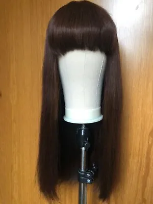 Chocolate Brown Straight Human Hair Full Lace Wig Long Length With Fringe • £229