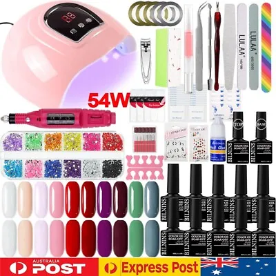 10 Colors Nail Gel Starter Kit 54W UV Nail Lamp Gel Polish Manicure Art Set • $16.99