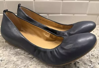 J Crew Anya Ballet Flats Leather Women's 8.5 Navy Blue Casual Slip On WORN ONCE! • $34.99