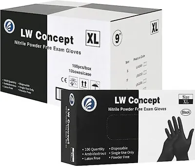 LW Concept 5 Mil Black Nitrile Exam Gloves 1000/case (No Vinyl & Latex) • $54.99