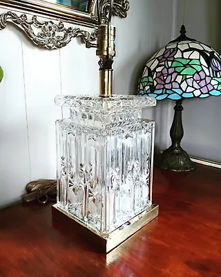 Hollywood Regency Remington Faceted Heavy Glass Block Lamp Mid Century Modern • $499.99