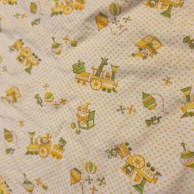 Vintage Carters Yellow Baby Blanket Polka Dot Trains Trumpet Toys Clown Unisex • $49.95