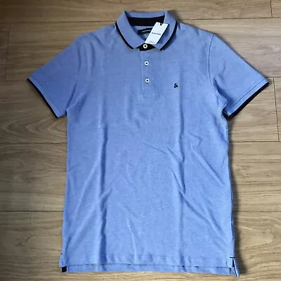 Jack & Jones Polo Shirt Mens Small Blue Short Sleeve Collared Rugby Top New • £9.99