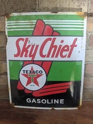 Vintage Texaco Sky Chief Gasoline Porcelain Gas Station Pump Sign 16  X 13  • $169.99