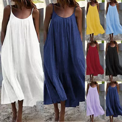 PLUS SIZE Ladies Strappy Maxi Dress Summer Beach Loose Baggy Kaftan Dresses • $22.24