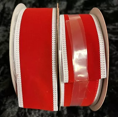 NEW Lot 2 Rolls Velvet Wire Edged Ribbon 1.5” X 45’ Red White Christmas • $7