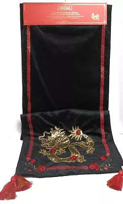 Envogue  Black Velvet Beaded Table Runner 16 X 90 Red Accents With Gold Dragons • $39.89