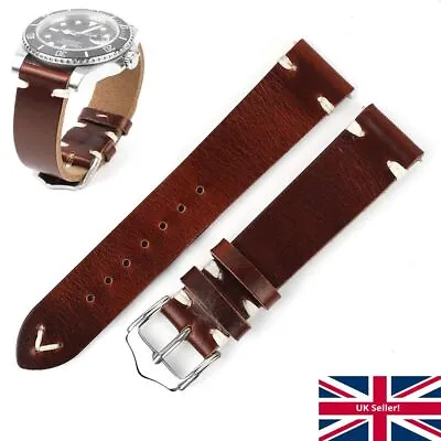 Brown Genuine Leather Watch Strap With Stiches Replacement Band For 20mm 22mm UK • £12.75