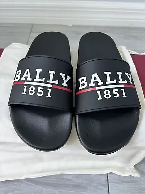 New Bally Samuel Black Rubber White Lettering Logo Sandals Slides Us 8 D Italy • $79.99