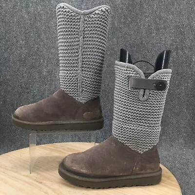 UGG Boots Womens 8 Casual Sweater Knit  Mid Calf Pull On Grey Suede Closed Toe • $25.49