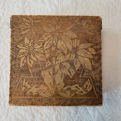 Vintage Pyrography Wood Burn Box Floral Poinsettia Design Hinged Trinket Box • $14.99