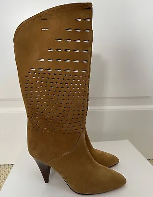 NIB Isabel Marant Lurrey Brown Suede Perforated Mid Calf Pointed Boots 37 $1175 • $299.99