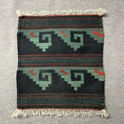 $29.99 • Buy Zapotec 100% Wool Rug Black Green Rust Hand Woven Wall Hanging Mat