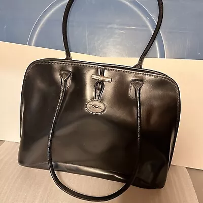 AUTH Longchamp Black Roseau Leather Toggle Shopper Top Handle Bag • $39.95